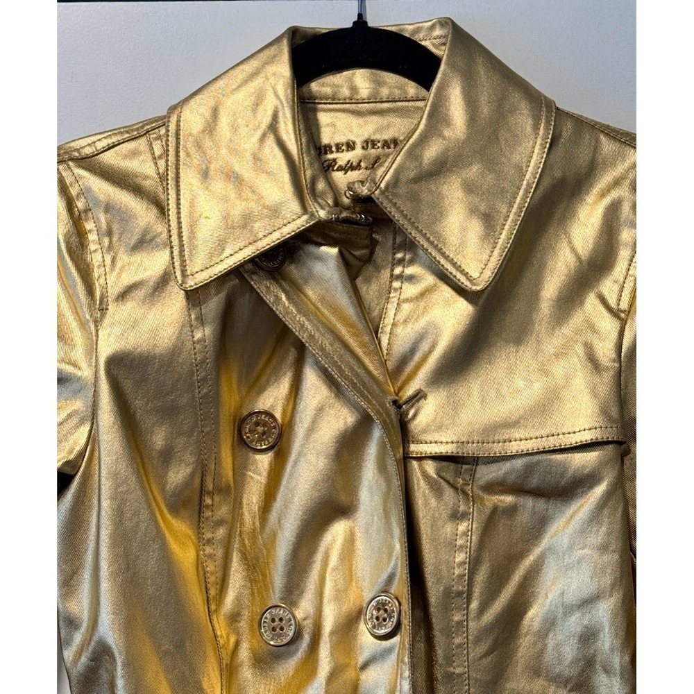 Ralph Lauren Gold Belted Trench-Style Jacket Ladies Size Small - Picture 2 of 4